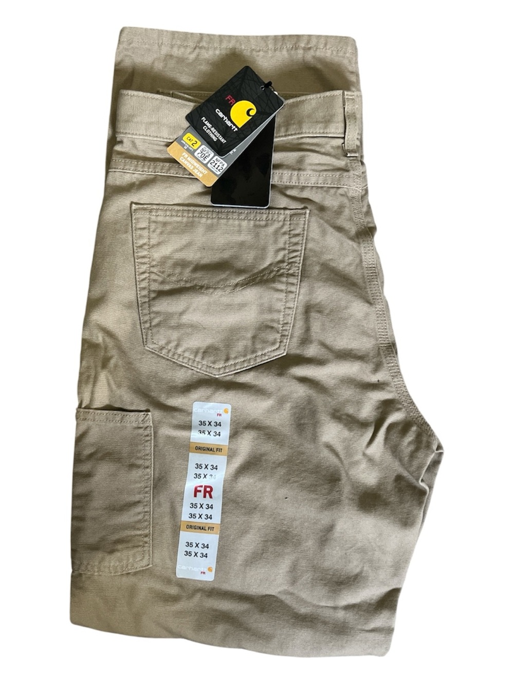 Carhartt Men's Khaki original fit work with Utility Pocket/Flame Resistant